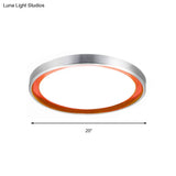 Contemporary Led Flush Light In Orange/Blue/Purple With Warm/White Glow - 14’/16’/20’ Metal