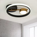 Contemporary Led Flush Light: Round Ceiling Mounted Metal; Black & White Or Gold; Warm Light Black