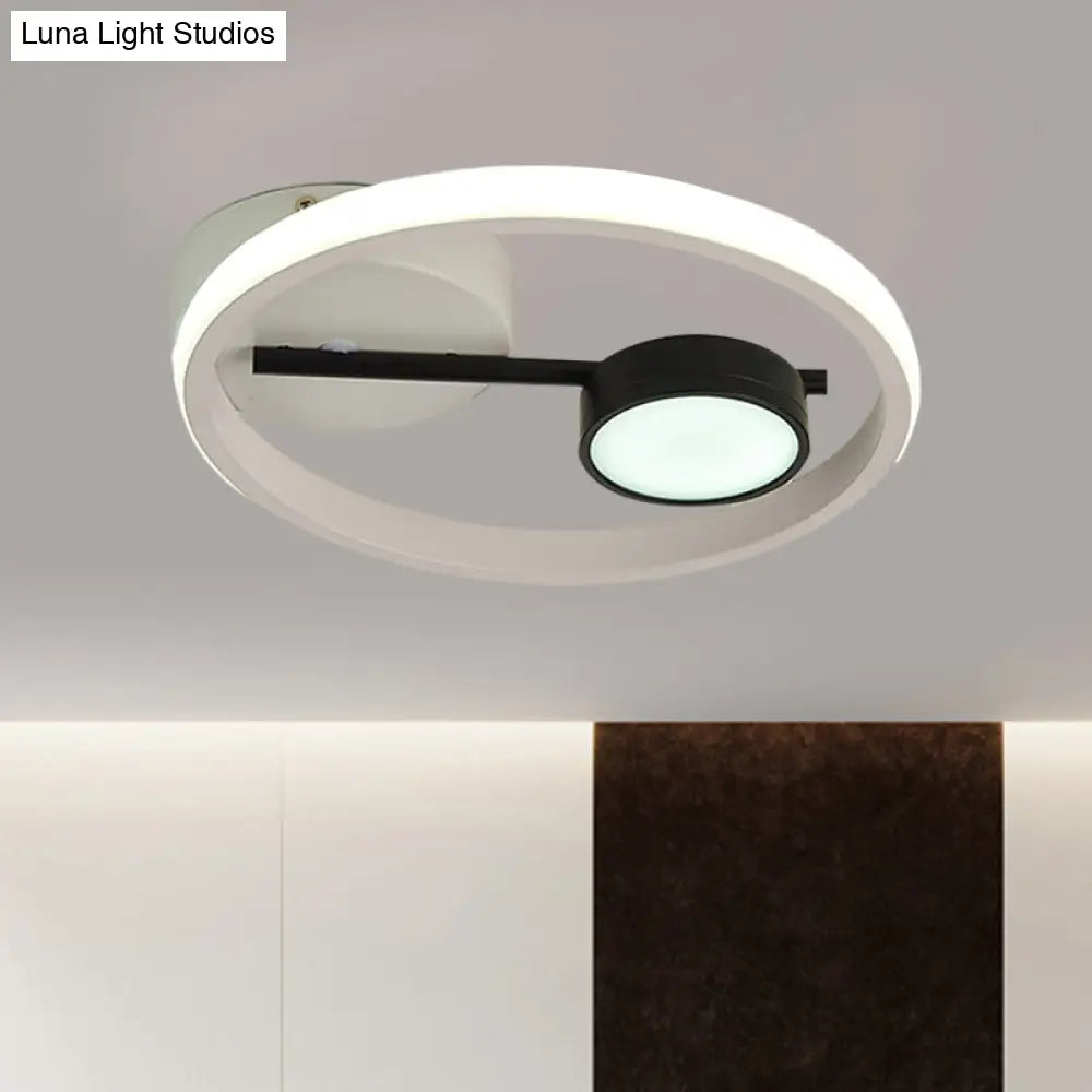 Contemporary Led Flush Light: Round Ceiling Mounted Metal; Black & White Or Gold; Warm Light