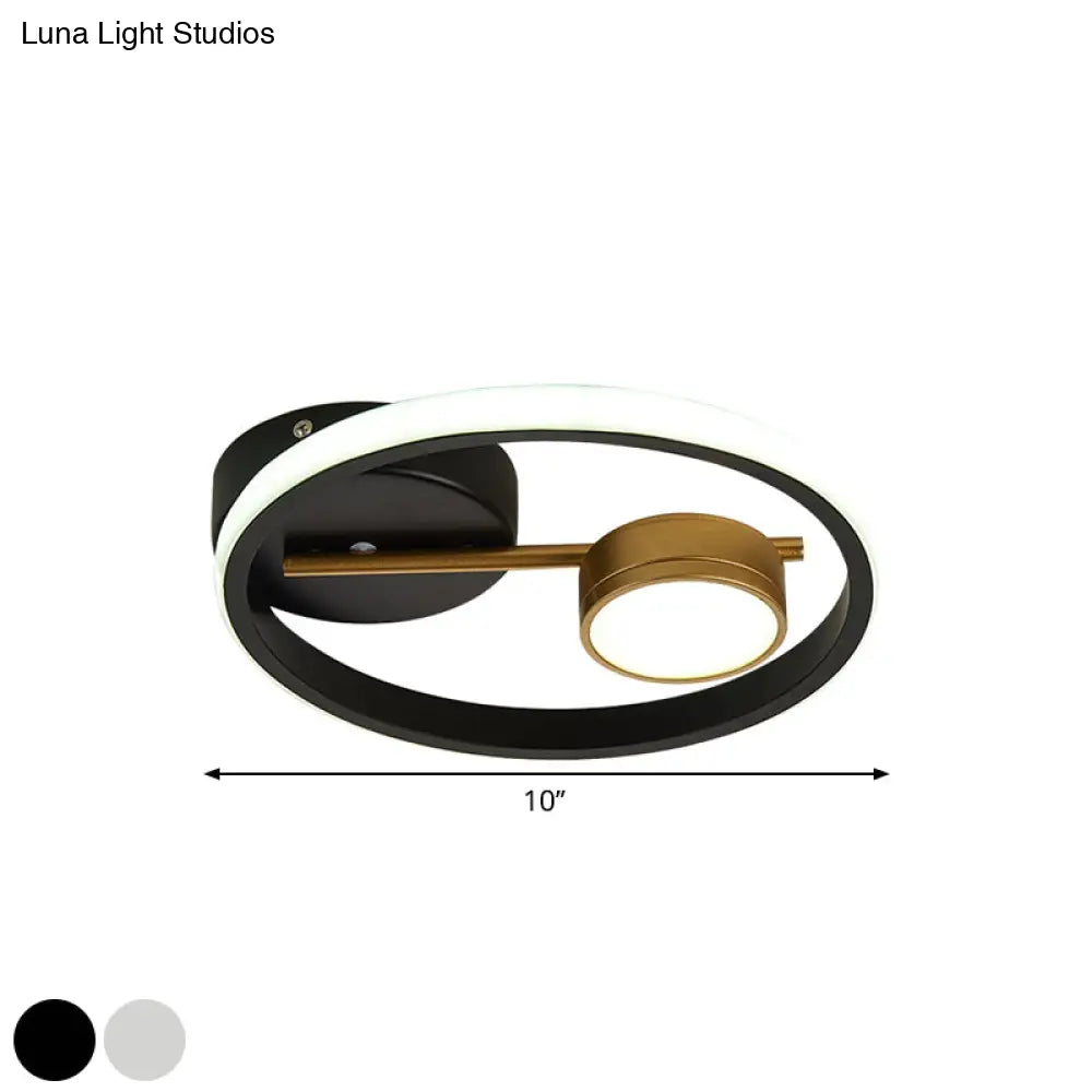 Contemporary Led Flush Light: Round Ceiling Mounted Metal; Black & White Or Gold; Warm Light