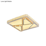 Contemporary Led Flush Mount Bedroom Ceiling Lamp With Crystal Shade - White