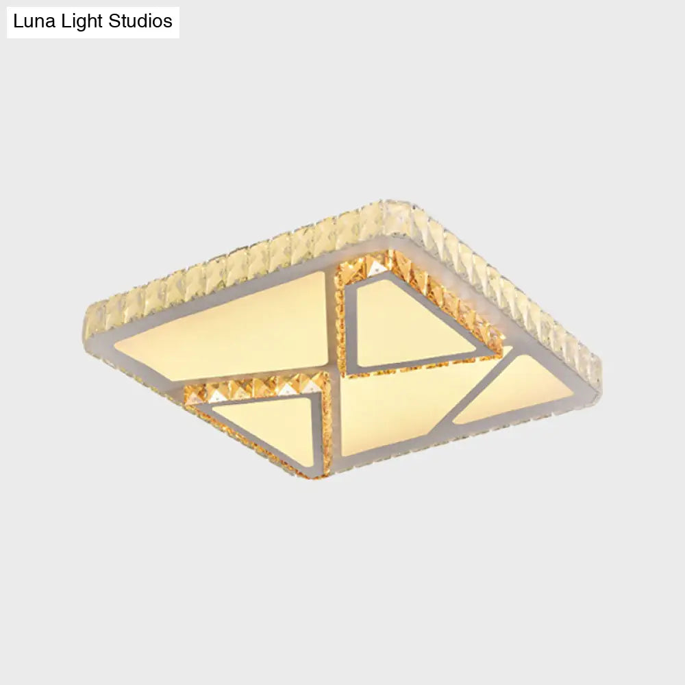 Contemporary Led Flush Mount Bedroom Ceiling Lamp With Crystal Shade - White