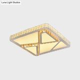 Contemporary Led Flush Mount Bedroom Ceiling Lamp With Crystal Shade - White