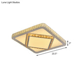 Contemporary Led Flush Mount Bedroom Ceiling Lamp With Crystal Shade - White