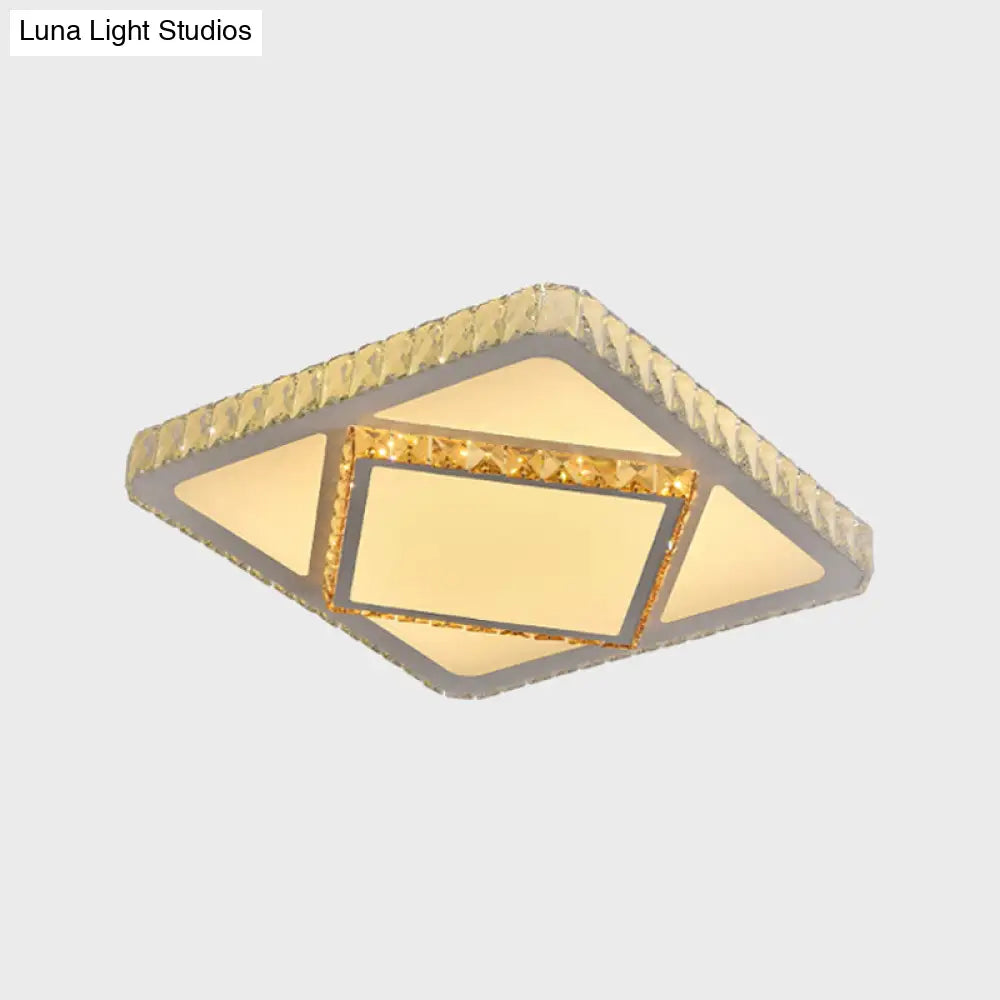 Contemporary Led Flush Mount Bedroom Ceiling Lamp With Crystal Shade - White