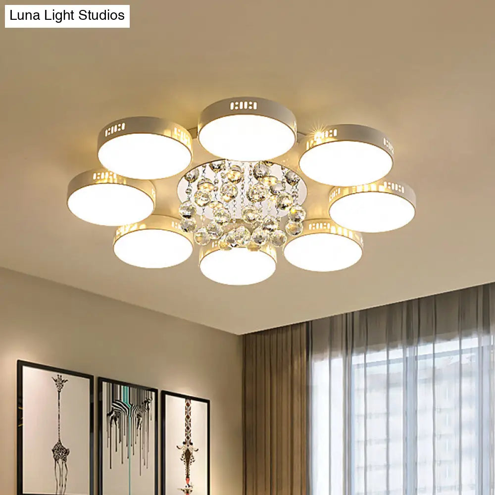 Contemporary Led Flush Mount Ceiling Lamp In White - 22’/31.5’ Circular Crystal Orb Design For
