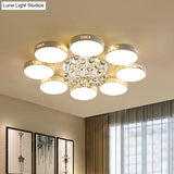Contemporary Led Flush Mount Ceiling Lamp In White - 22’/31.5’ Circular Crystal Orb Design For