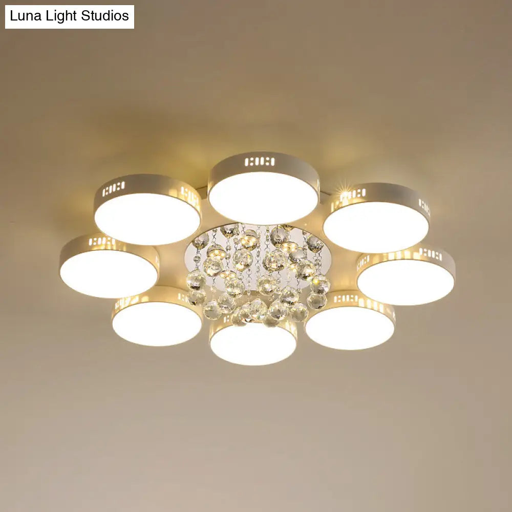 Contemporary Led Flush Mount Ceiling Lamp In White - 22’/31.5’ Circular Crystal Orb Design For