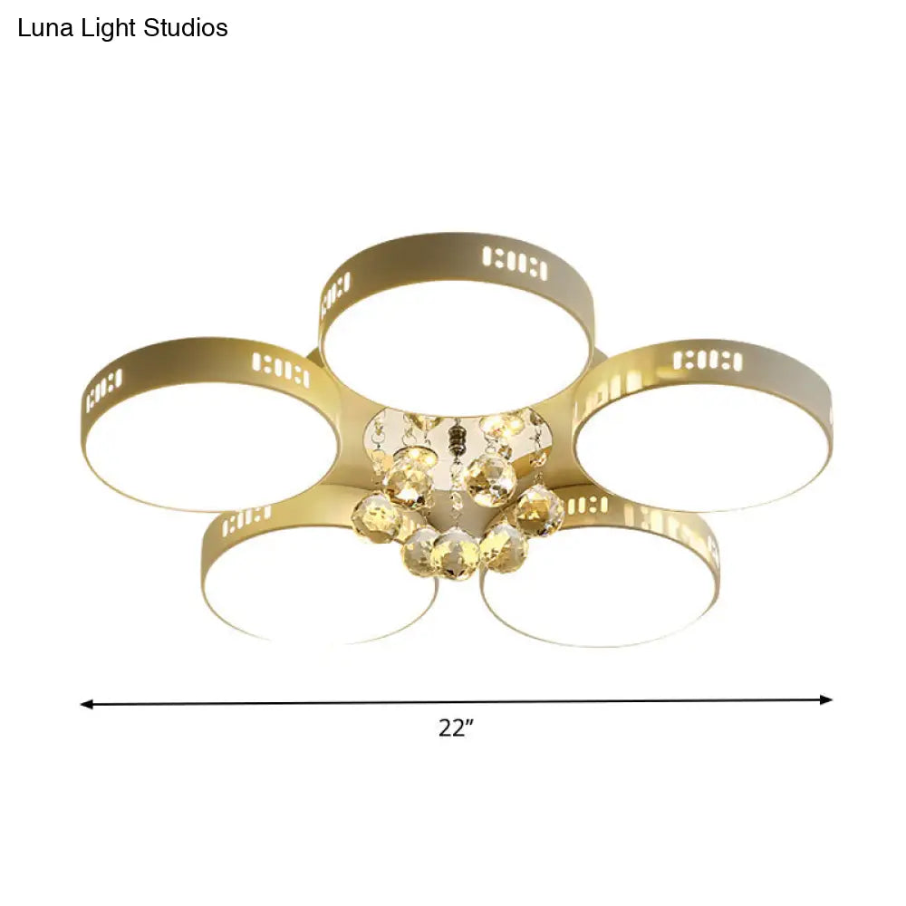 Contemporary Led Flush Mount Ceiling Lamp In White - 22’/31.5’ Circular Crystal Orb Design For
