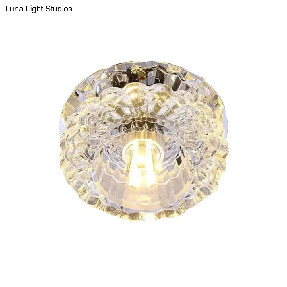 Contemporary Led Flush Mount Ceiling Lamp With Clear Crystal Accents - Perfect For Corridors