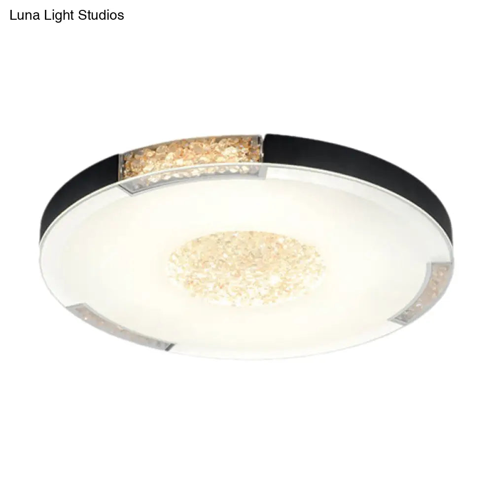 Contemporary Led Flush Mount Ceiling Light In Black/Gold Finish With Bevel Cut Crystals - White/Warm