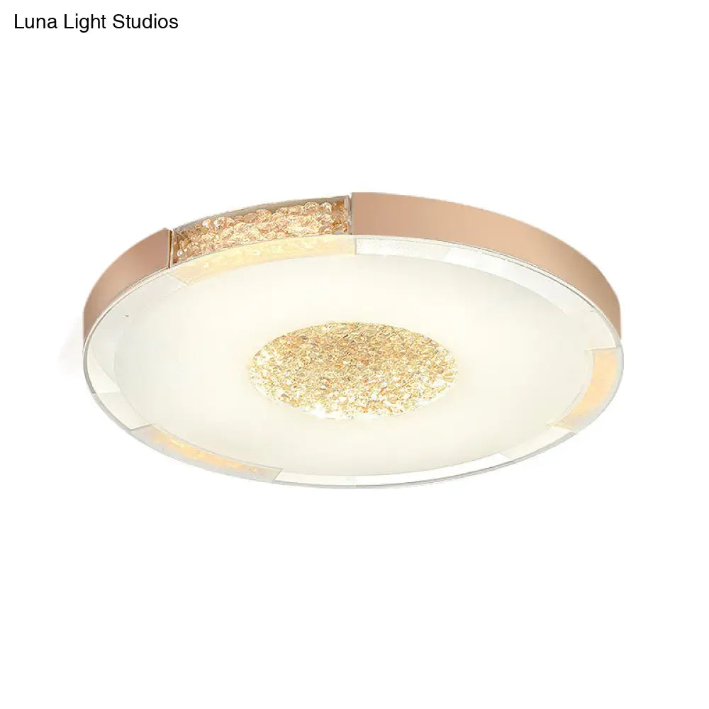 Contemporary Led Flush Mount Ceiling Light In Black/Gold Finish With Bevel Cut Crystals - White/Warm