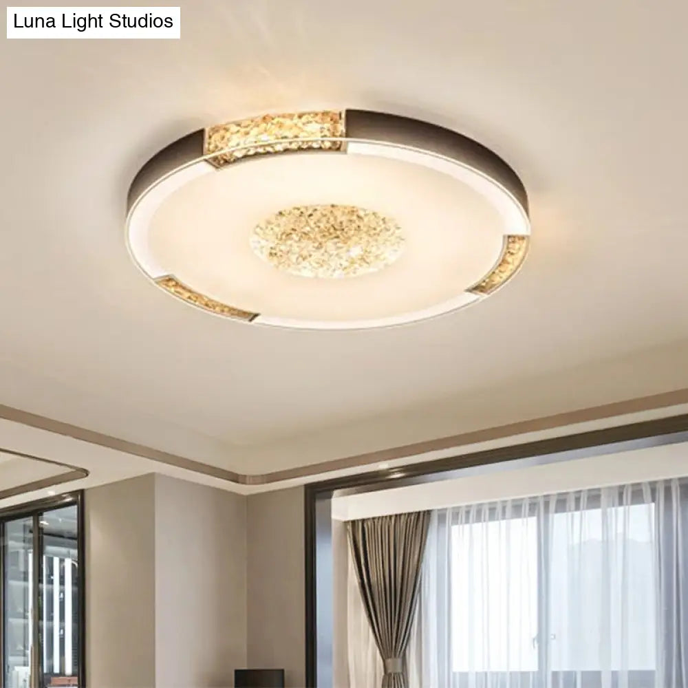 Contemporary Led Flush Mount Ceiling Light In Black/Gold Finish With Bevel Cut Crystals - White/Warm