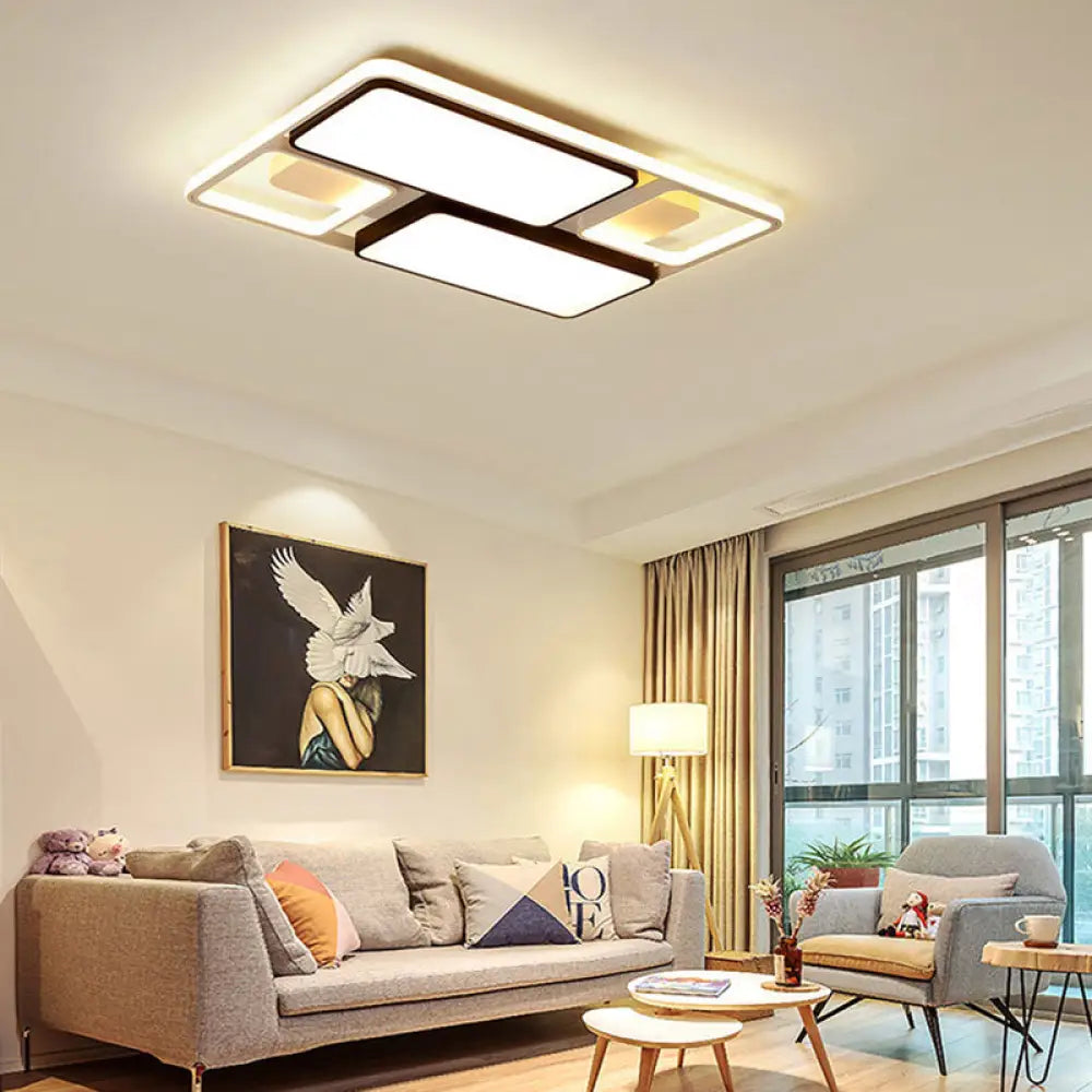 Contemporary Led Flush Mount Ceiling Light In Black/White 19.5’/45’ Wide Black / 45’