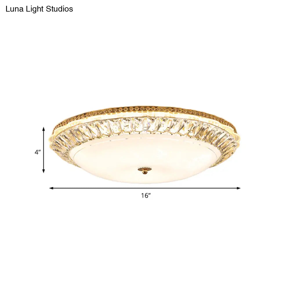 Contemporary Led Flush Mount Ceiling Light With Opal Glass Bowl And Crystal Accents - 12’/16’ Gold