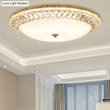 Contemporary Led Flush Mount Ceiling Light With Opal Glass Bowl And Crystal Accents - 12’/16’ Gold