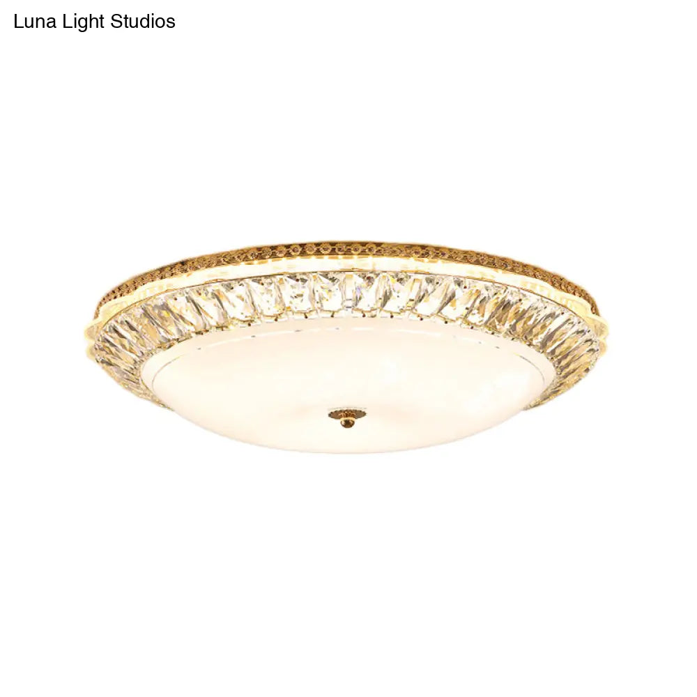 Contemporary Led Flush Mount Ceiling Light With Opal Glass Bowl And Crystal Accents - 12’/16’ Gold