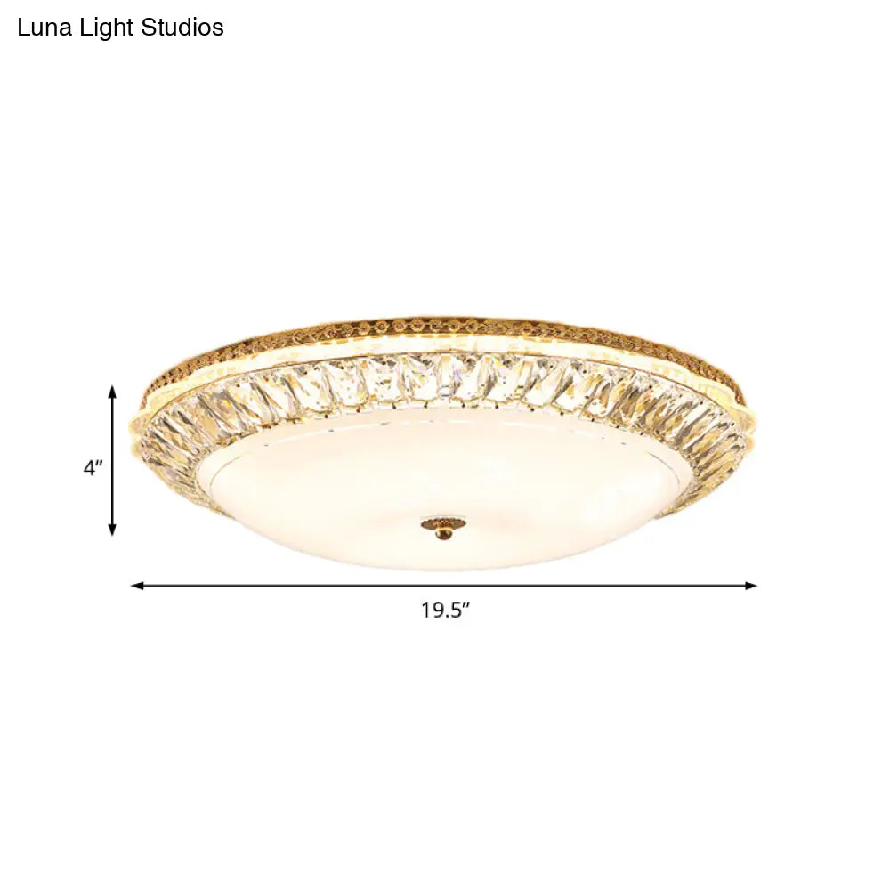 Contemporary Led Flush Mount Ceiling Light With Opal Glass Bowl And Crystal Accents - 12’/16’ Gold
