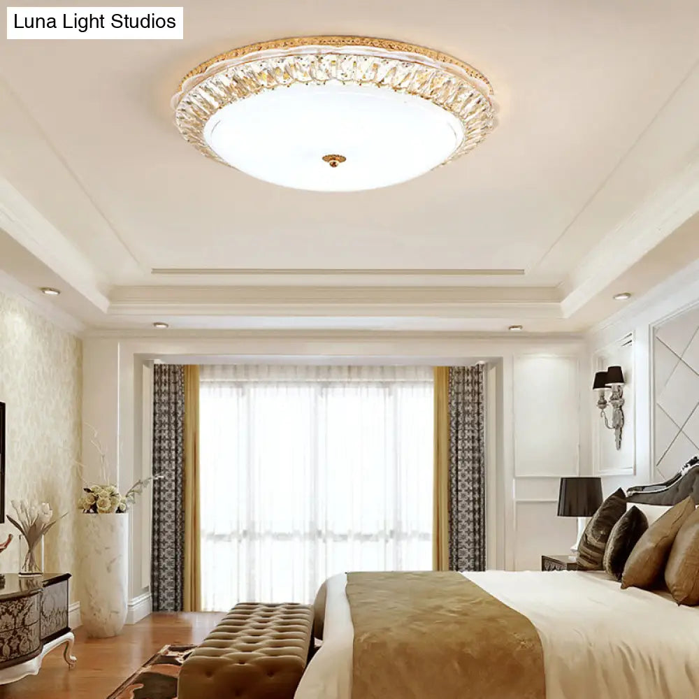 Contemporary Led Flush Mount Ceiling Light With Opal Glass Bowl And Crystal Accents - 12’/16’ Gold