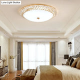 Contemporary Led Flush Mount Ceiling Light With Opal Glass Bowl And Crystal Accents - 12’/16’ Gold