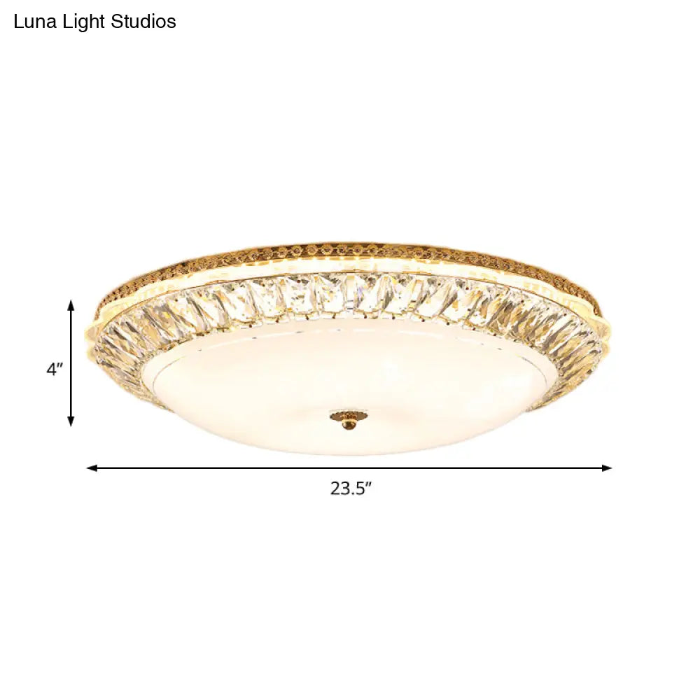 Contemporary Led Flush Mount Ceiling Light With Opal Glass Bowl And Crystal Accents - 12’/16’ Gold
