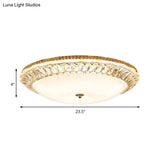 Contemporary Led Flush Mount Ceiling Light With Opal Glass Bowl And Crystal Accents - 12’/16’ Gold