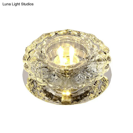 Contemporary Led Flush Mount Crystal Ceiling Light - Minimalist Clear Round Fixture For Hallways