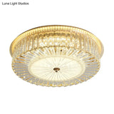 Contemporary Led Flush Mount With Clear Crystal Drum Shade - Ideal For Sleeping Rooms