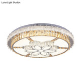 Contemporary Led Flush Mount With Clear Rectangular - Cut Crystals And Flower Design