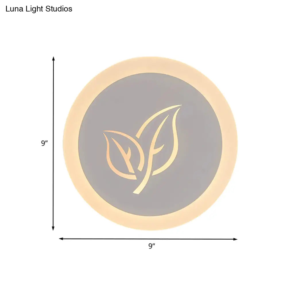Contemporary Led Flush Wall Sconce In White With Leaf Pattern - Modern Circle Design