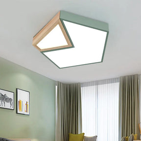 Contemporary Led Flushmount Ceiling Light - White/Green Pentagon Design With Warm Glow Green /