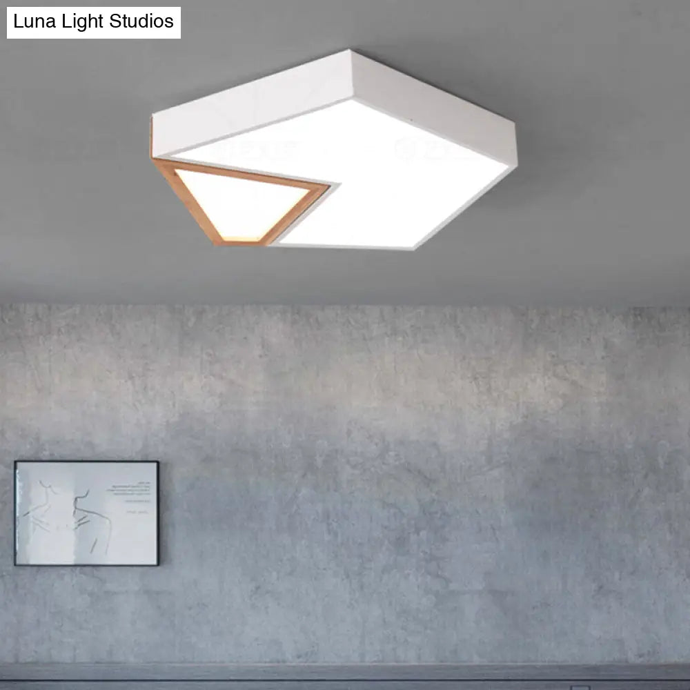 Contemporary Led Flushmount Ceiling Light - White/Green Pentagon Design With Warm Glow