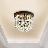 Contemporary Led Flushmount Ceiling Light With Black Cascade Design And Crystal Prisms Shade -