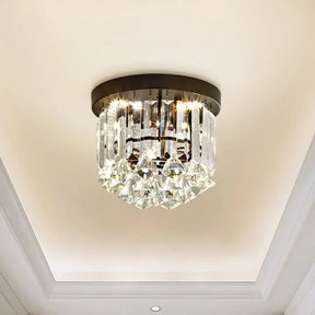 Contemporary Led Flushmount Ceiling Light With Black Cascade Design And Crystal Prisms Shade -