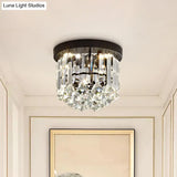 Contemporary Led Flushmount Ceiling Light With Black Cascade Design And Crystal Prisms Shade -