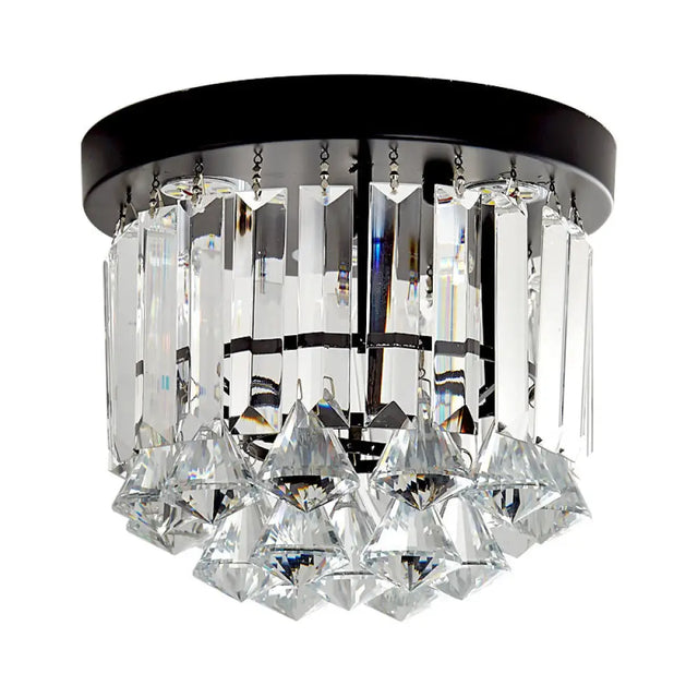 Contemporary Led Flushmount Ceiling Light With Black Cascade Design And Crystal Prisms Shade -
