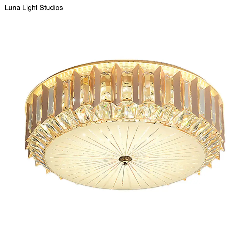 Contemporary Led Flushmount Light With Bevel Cut Crystals And Metal Finish - Close To Ceiling Lamp