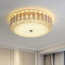 Contemporary Led Flushmount Light With Bevel Cut Crystals And Metal Finish - Close To Ceiling Lamp