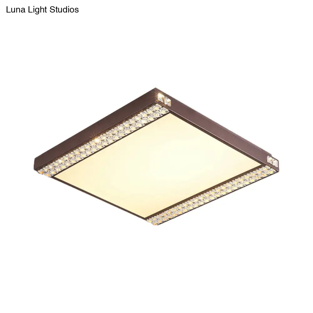 Contemporary Led Flushmount Light With Crystal Bead Deco Gold/Coffee Square Metal Ceiling Mount