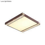 Contemporary Led Flushmount Light With Crystal Bead Deco Gold/Coffee Square Metal Ceiling Mount