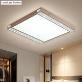 Contemporary Led Flushmount Light With Crystal Bead Deco Gold/Coffee Square Metal Ceiling Mount