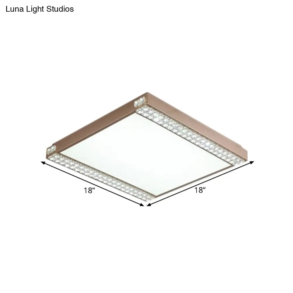 Contemporary Led Flushmount Light With Crystal Bead Deco Gold/Coffee Square Metal Ceiling Mount