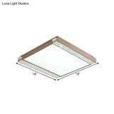 Contemporary Led Flushmount Light With Crystal Bead Deco Gold/Coffee Square Metal Ceiling Mount