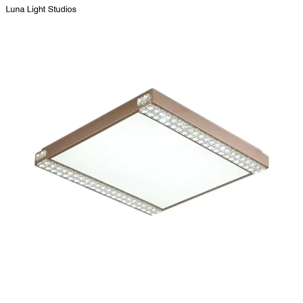 Contemporary Led Flushmount Light With Crystal Bead Deco Gold/Coffee Square Metal Ceiling Mount