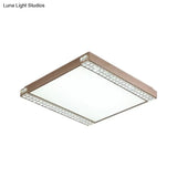 Contemporary Led Flushmount Light With Crystal Bead Deco Gold/Coffee Square Metal Ceiling Mount