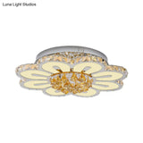 Contemporary Led Flushmount Lighting Fixture - Amber Crystal Blocks With White Finish & Peach