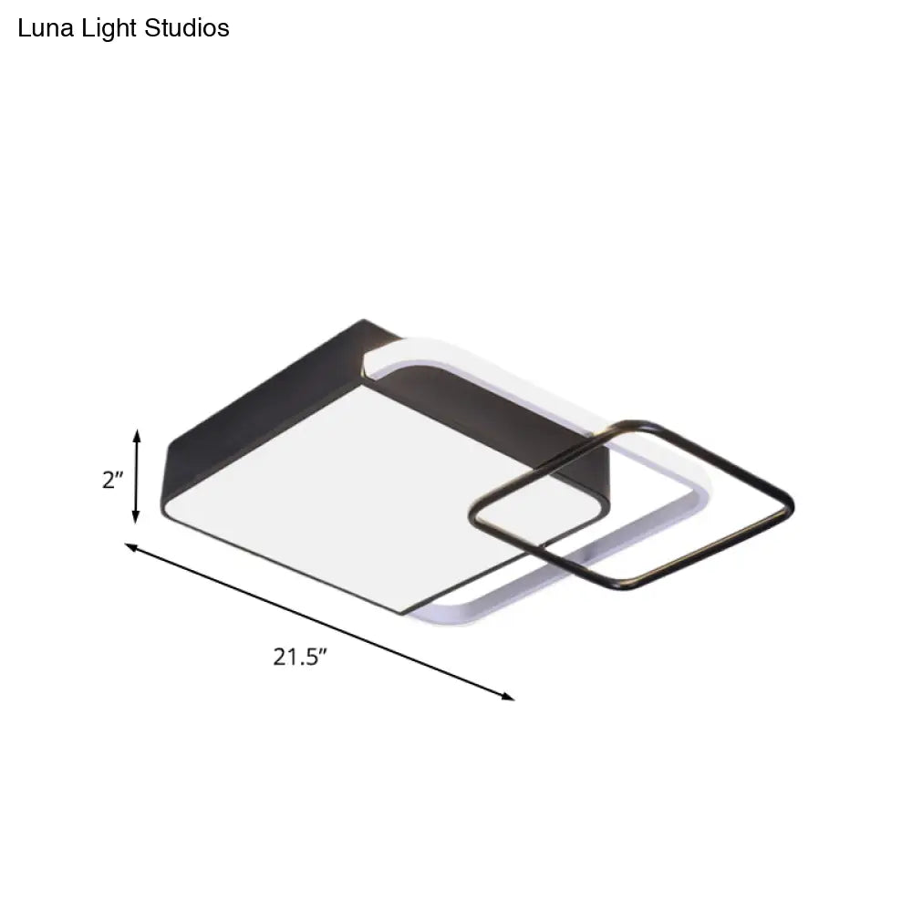 Contemporary Led Flushmount Lighting In Black Square Design – White/Warm Light 18’/21.5’ Wide