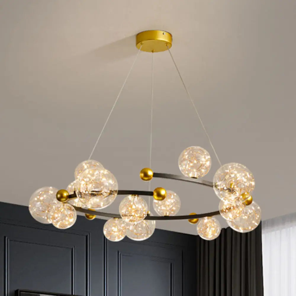 Contemporary Led Glass Orb Chandelier - Glow String & Down Lighting 15 / Gold-Black