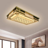 Contemporary Led Gold Ceiling Light With Clear Crystal Blocks