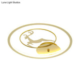 Contemporary Led Gold Deer Flush Ceiling Light - Stylish Acrylic Lamp For Bedroom